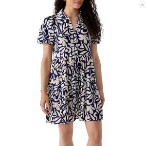 Oak & Trellis Women's Navy & White Mini Tiered Printed Shirtdress, size Large